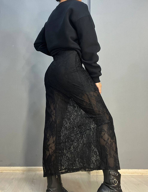 Юбка женская Shiqi 9313 гипюр прозрачная длинная с подкладкой черная, черный, L Одесса - изображение 9