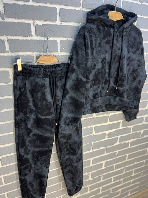 Костюм жіночий Joy One 98596 худі капюшон з джоггерами варений мармуровий утеплений чорний, чорний, L Київ - фото 8