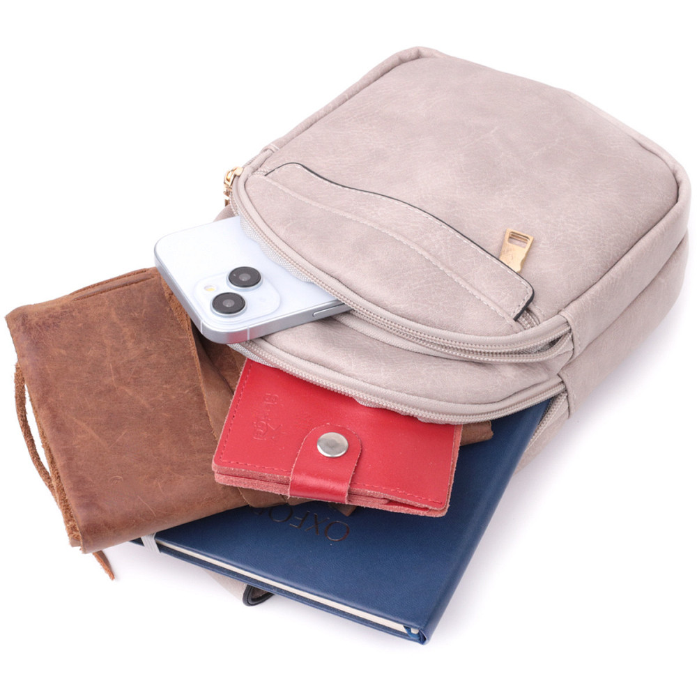 Стильная женская сумка через плечо из экокожи Vintage sale_15119 Бежевый Киев - изображение 10