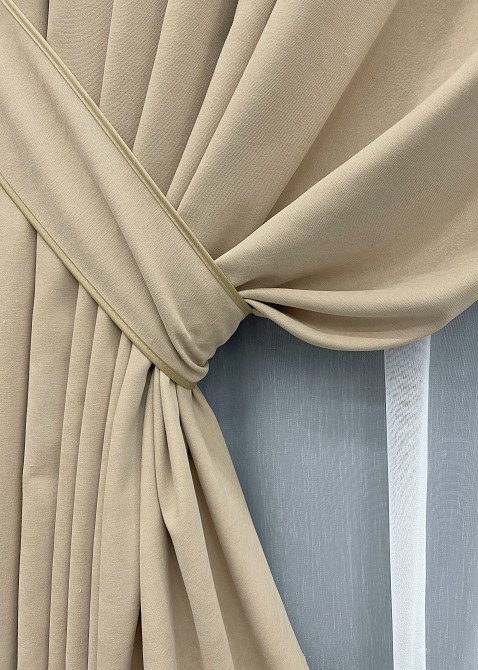 Комплект готовых штор VR-Textil Микровелюр Petek YL № 2013ш Бежевый 140х290 см 2 шт (39-0075) Киев - изображение 5