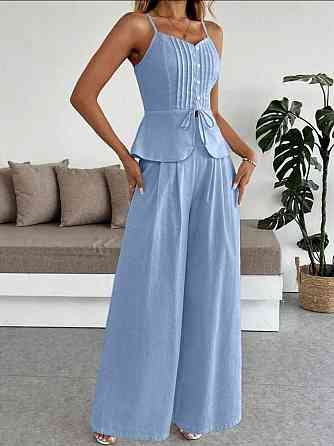 Женский летний брючный костюм двойка: топ и брюки лён Одесса