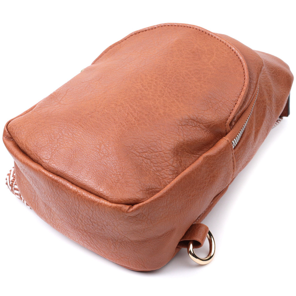 Женская сумка через плечо из экокожи с акцентом на текстильную лямку Vintage 22780 Рыжий Киев - изображение 5