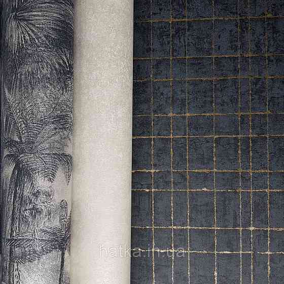 Шпалери флізелінові еко Rasch Kerala 0.53х10 лофт геометрія смуги сітка золотисті на чорному ефект старовини Київ