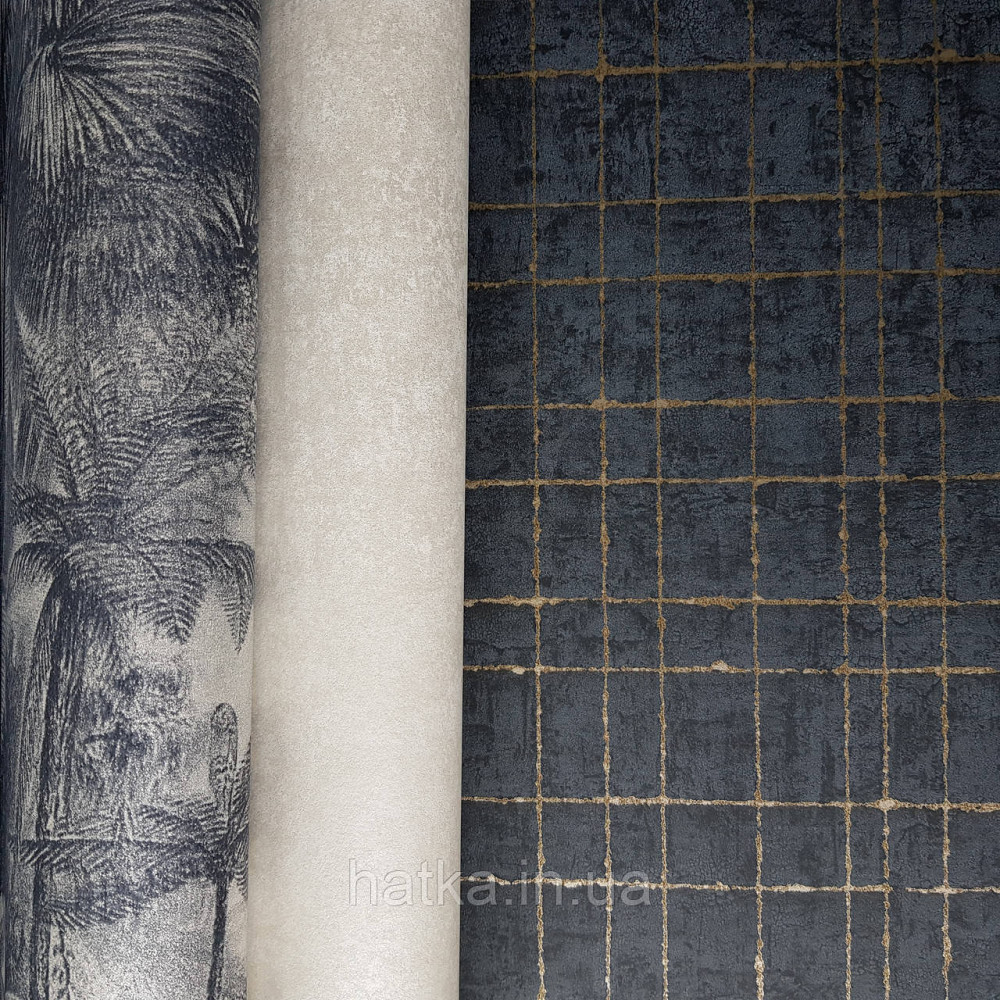 Шпалери флізелінові еко Rasch Kerala 0.53х10 лофт геометрія смуги сітка золотисті на чорному ефект старовини Київ - фото 2