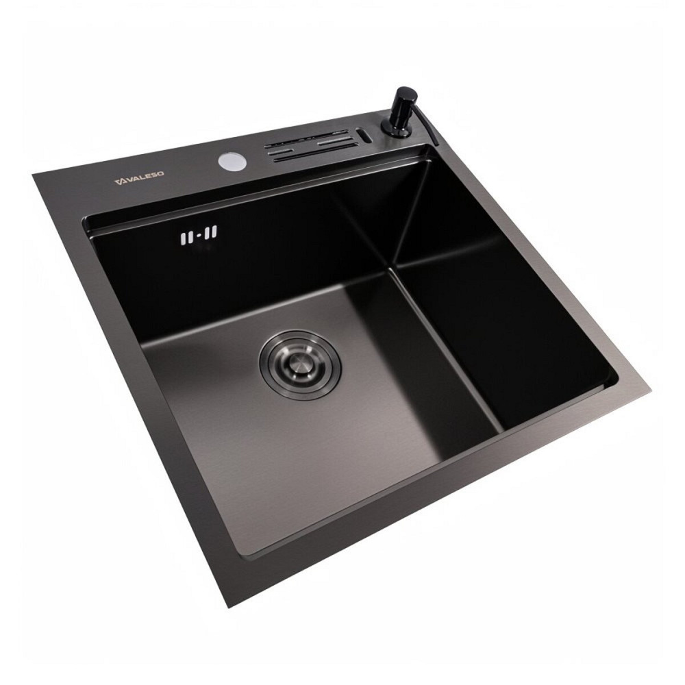 Кухонна мийка 50*50 PVD чорна VALESO Handmade з підставкою для ножів (сифон круглий, 3,0/0,8) Коломыя - изображение 2