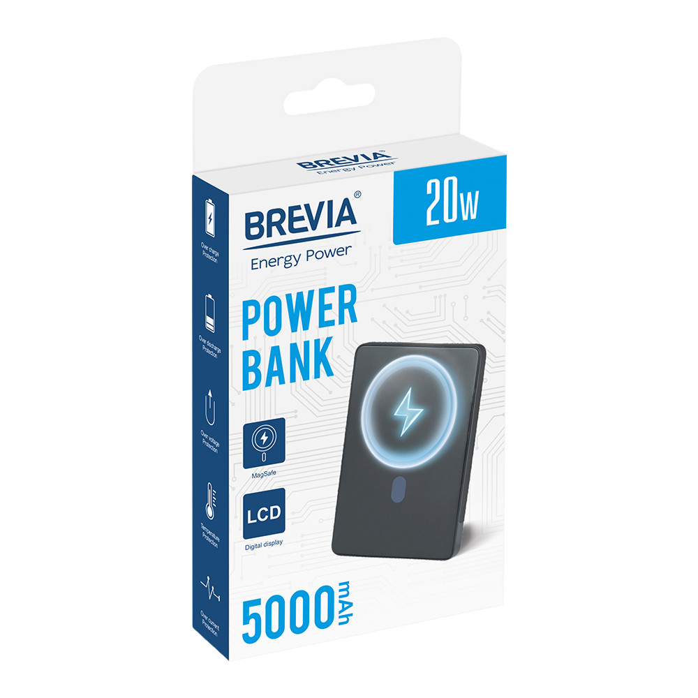 Повербанк (Power Bank) Brevia ePower 5000mAh MagSafe SuperSlim PD20W, Qі15W LCD чорний Львів - фото 10
