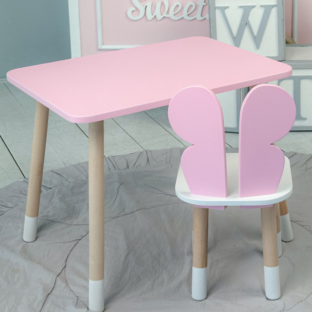Стол прямой 46х60х45 и стул крылышки бабочка 26.5х26х25, столик и стульчик для девочки, розовый с белым Киев - изображение 19