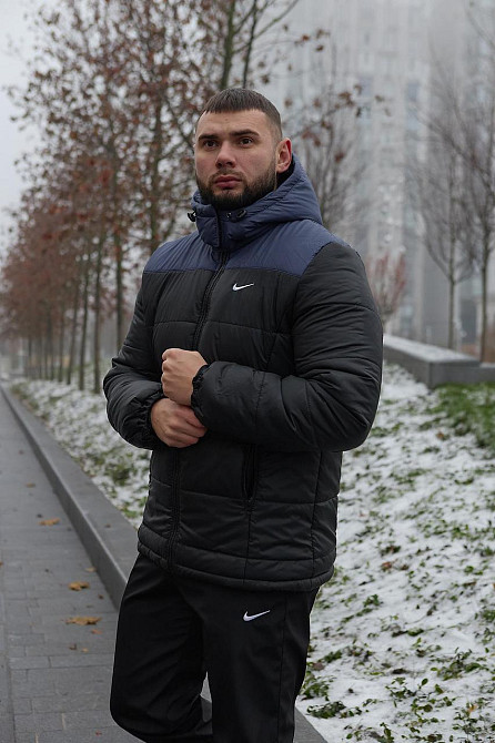 Зимова куртка чоловіча пух з підкладом на флісі коротка Frost чорно-синя Одеса - фото 8