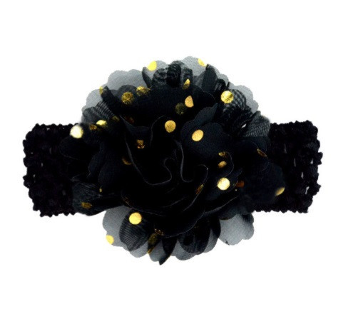 Детская черная повязка на голову - окружность головы около 40-52см, диаметр цветка 9см Киев - изображение 1