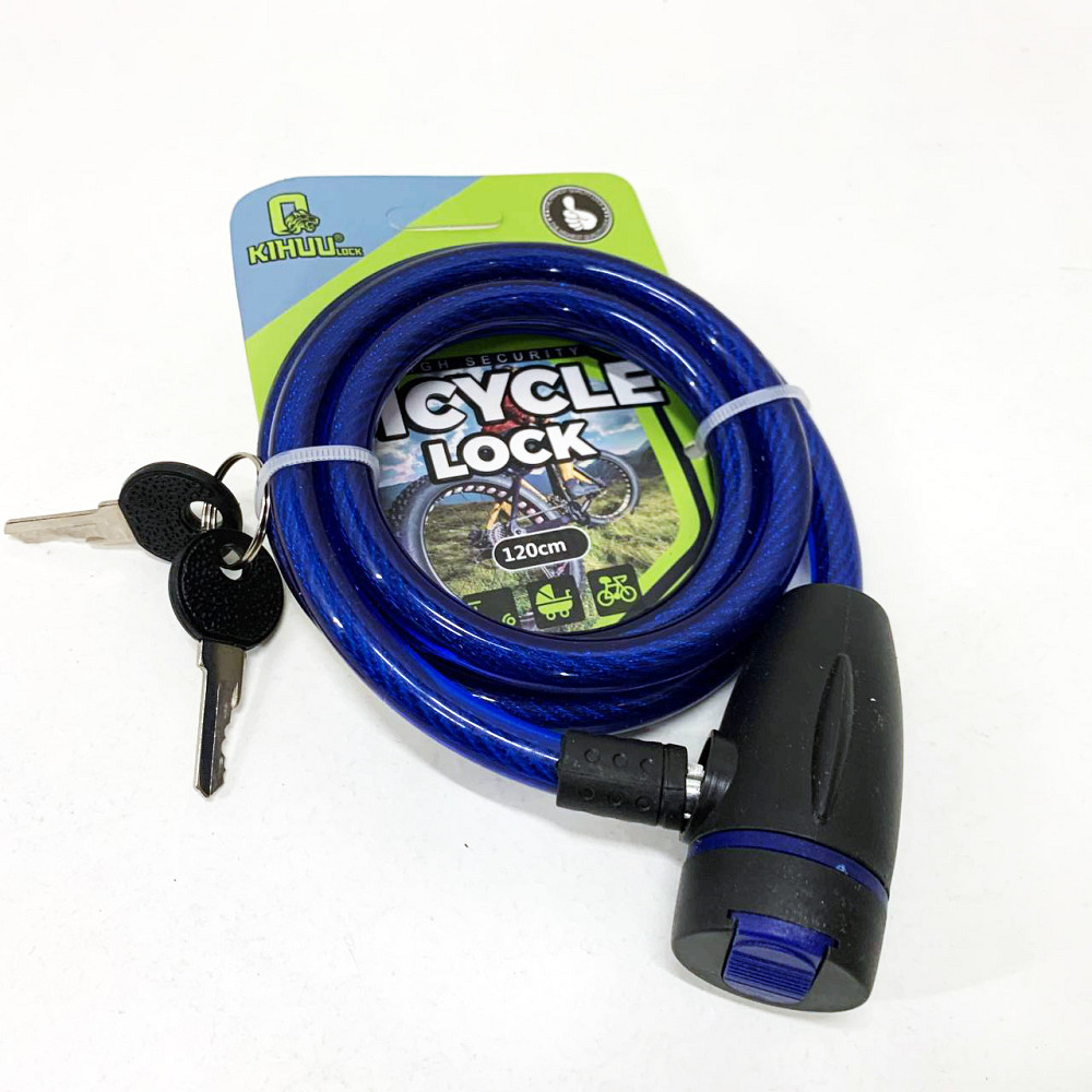 Замок велосипедный KIHUU LOCK 187, 10*120 тросовый, 2 ключа. Цвет: синий KW-72 Львов - изображение 1