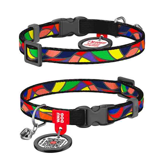 Нашийник для котів нейлоновий WAUDOG Nylon з QR-паспортом, малюнок "Вітраж", пластиковий фастекс, Ш 10 мм, Дл Вінниця