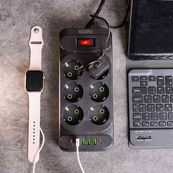 Сетевой фильтр удлинитель 5 м на 6 розеток 4 USB 2 Type-C и кнопкой выключения HP-5-16 Киев