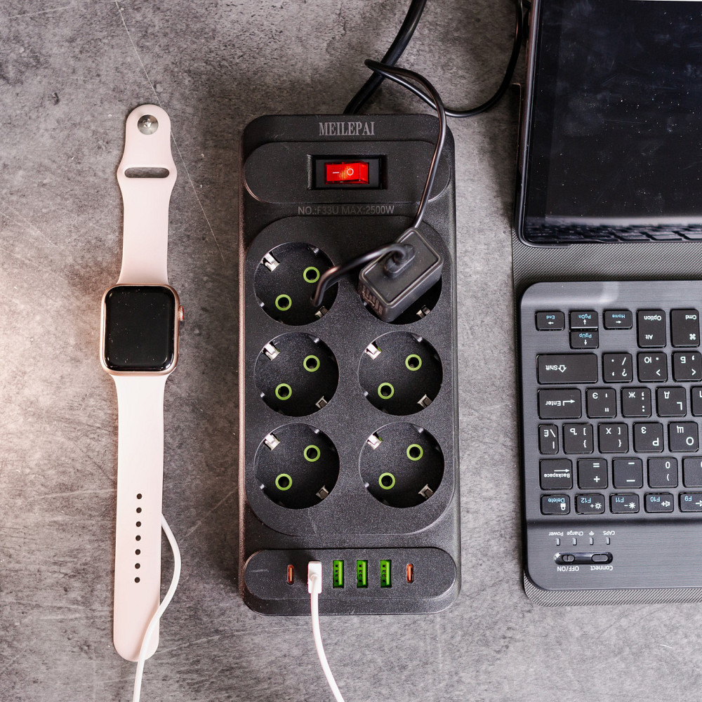 Сетевой фильтр удлинитель 5 м на 6 розеток 4 USB 2 Type-C и кнопкой выключения HP-5-16 Киев - изображение 2