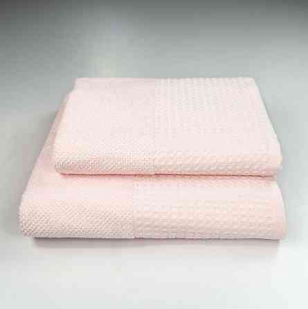 Комплект махровых полотенец Вафельный Бордюр 2шт GM Textile 50х90см, 70х140см 500г/м2 (Светло-Розовы Сумы