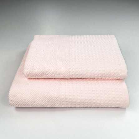 Комплект махрових рушників Вафельний Бордюр 2шт GM Textile 50х90см, 70х140см 500г/м2 (Світло-Рожевий Суми - фото 1