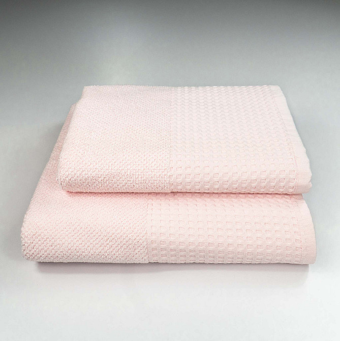 Комплект махрових рушників Вафельний Бордюр 2шт GM Textile 50х90см, 70х140см 500г/м2 (Світло-Рожевий) Суми - фото 1
