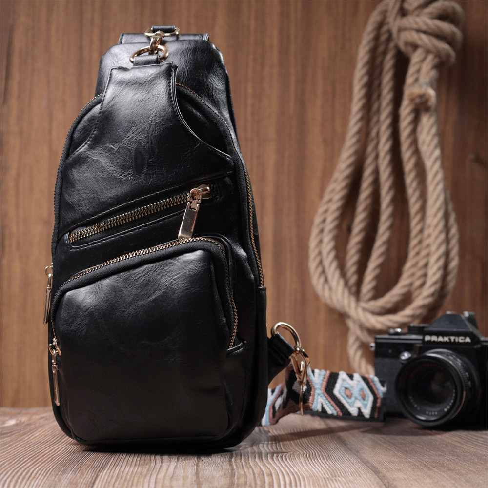 Практичная женская слинг сумка через плечо из экокожи Vintage 22754 Черный Киев - изображение 9