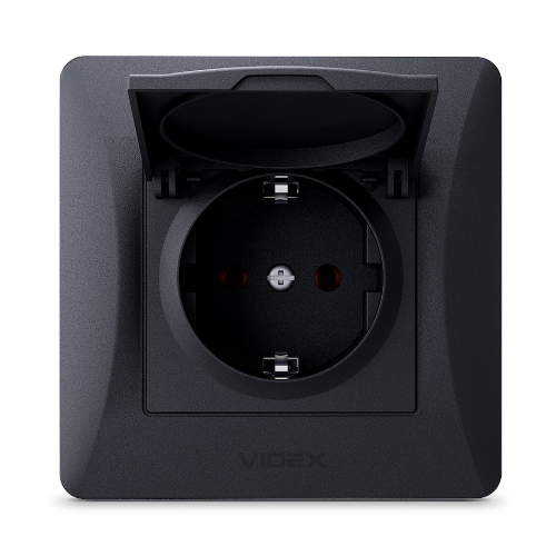 BINERA чорний графіт Розетка внутрішня 1-а із заземленням з кришкою Videx Житомир - изображение 3