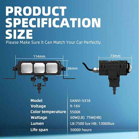 Комплект Bi-LED модулів Sanvi S318 60/75W 6000K 12V, 2 шт Харків