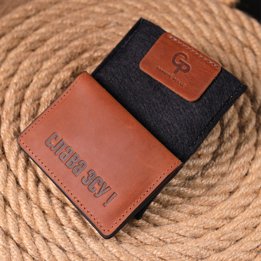 Отличная обложка на автодокументы в винтажной коже Слава ЗСУ GRANDE PELLE 16705 Светло-коричневая Киев - изображение 4