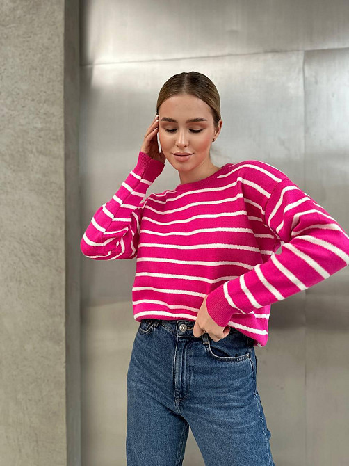 Жіночий базовий смугастий светр оверсайз вовна 70% акрил 30% Малина Одеса - фото 7