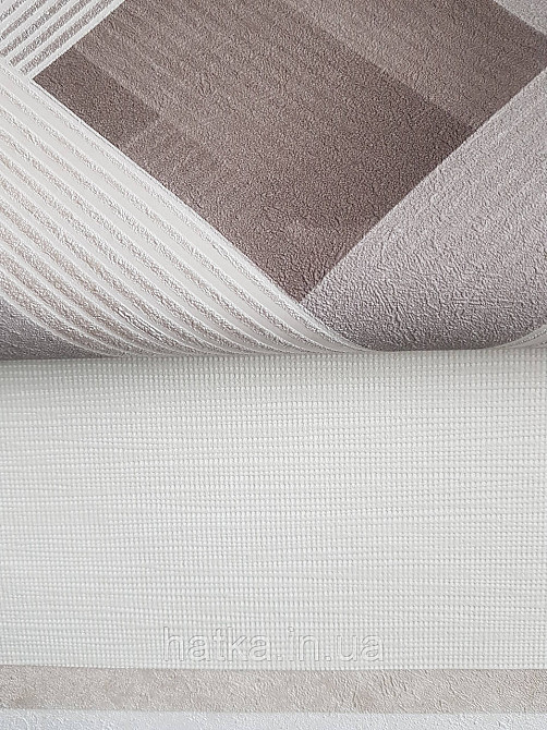 Шпалери вінілові на флізеліні Sintra Simmetria метрові геометрія фігури смуги коричневі сірі срібло 524558 Київ - фото 4