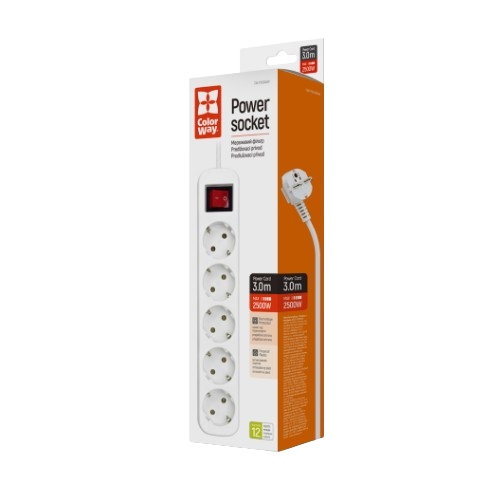 Фільтр мережевий 5 розеток 3м білий CW-PSEA53W ColorWay Житомир - изображение 5