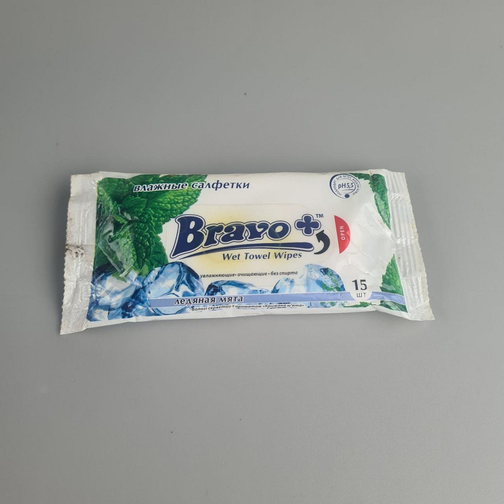 Волога серветка 15 шт "Bravo" М'ята УЦЕНКА (1 пачка) Харків - фото 1