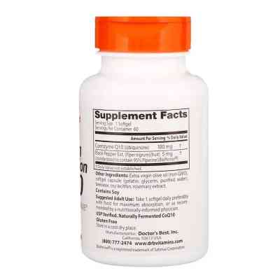 Антиоксидант Doctor's Best Коензим Q10 Високої абсорбацию 100мг, BioPerine, 60 желатино (DRB-00088) Вінниця