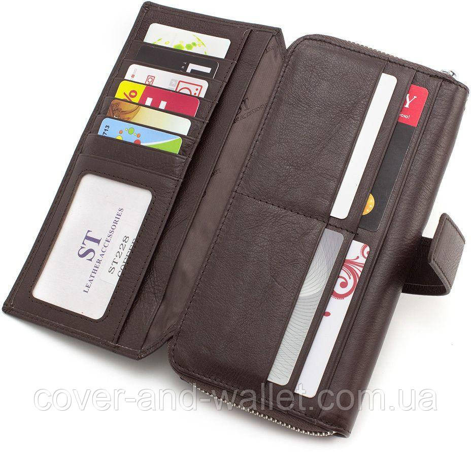 Коричневий шкіряний гаманець клатч ST 228 Київ - фото 3