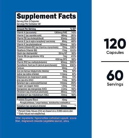 Мультивитамины с пробиотиками, энзимами и антиоксидантами Nutricost Multivitamin 120 Capsules Луцк