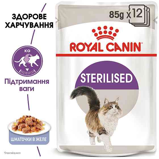Вологий корм для дорослих стерилізованих котів ROYAL CANIN STERILISED IN JELLY 0.085 кг Київ