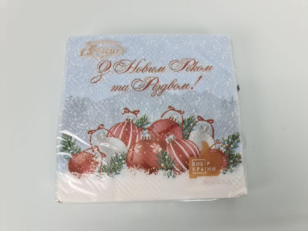 Салфетки бумажные новогодние La Fleur Игрушки в снегу 33х33 см 16 шт, праздничные 2-слойные салфетки с рисунком (1 пачка) Харьков - изображение 7
