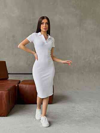 Женское базовое платье-поло с коротким рукавом турецкий рубчик Белый, 46/48 Одесса