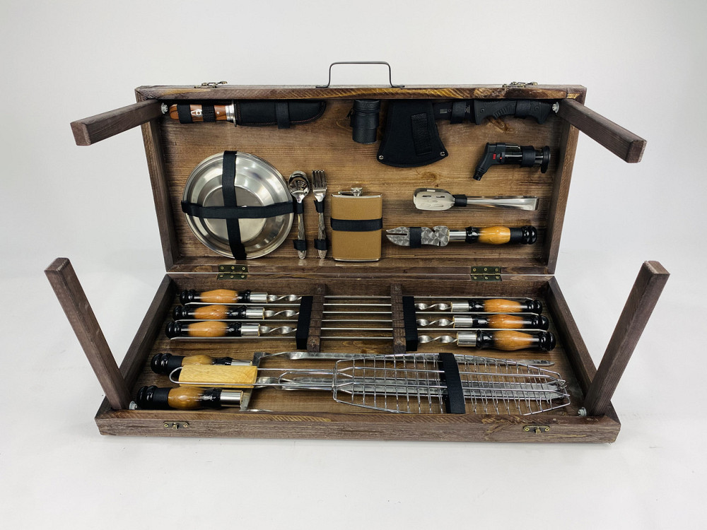 Подарунковий набір шампурів в дерев'яному кейсі ШАШЛИЧНИК LUX, ручна робота (шампура і аксесуари) HAPPY DAYS Тернопіль - фото 6