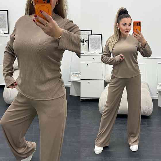 Жіночий базовий костюм-двійка: лонгслів і штани трикотажний рубчик Моко, 46/48 Одеса