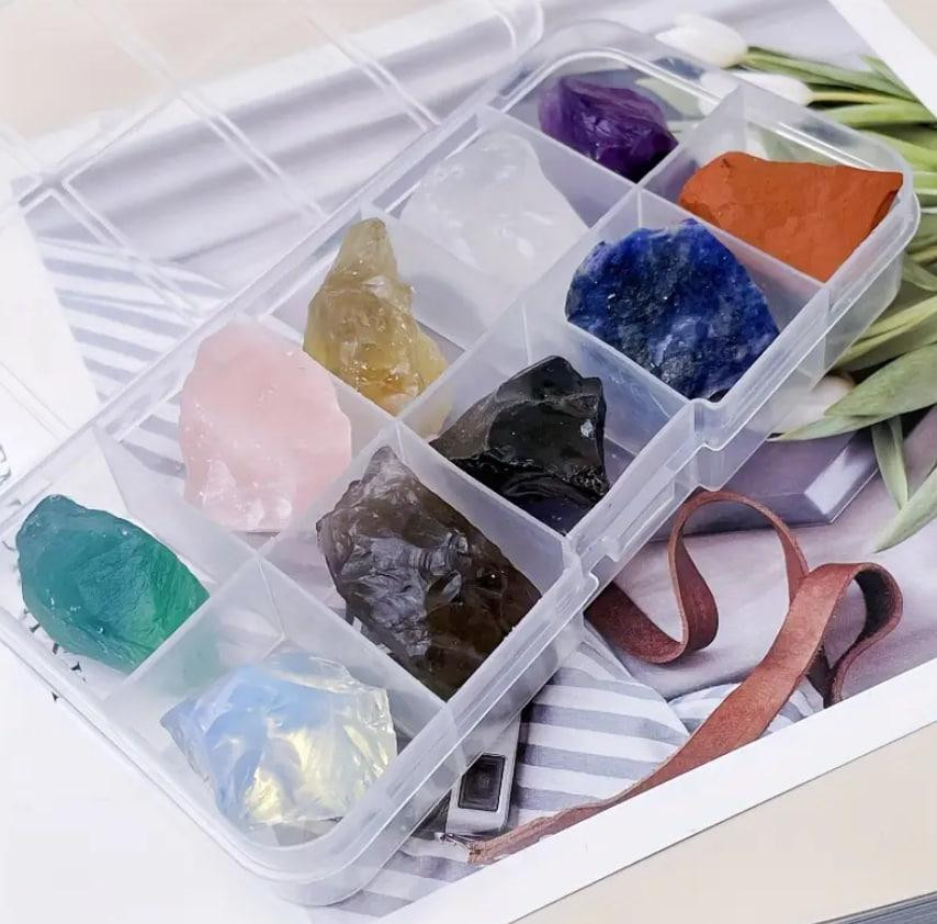 Набір з 10 шт. натуральних необроблених кристалів, енергетичних мінералів та каменів чакри в коробці Київ - фото 2