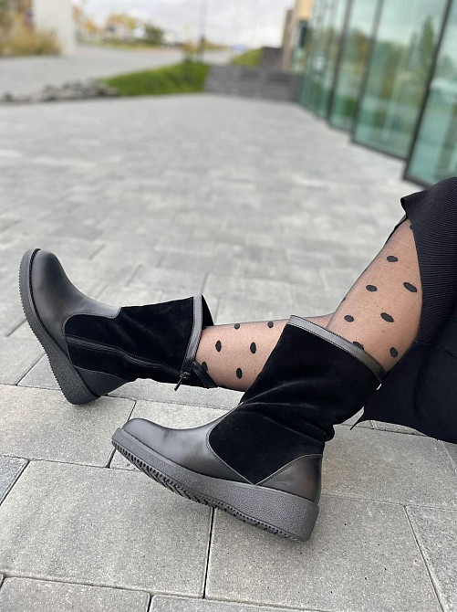 HD Напівчоботи жіночі HD чорні шкіра+замша натуральна висота черевика 21 см обхват 33 см (2095) Коломия - фото 8
