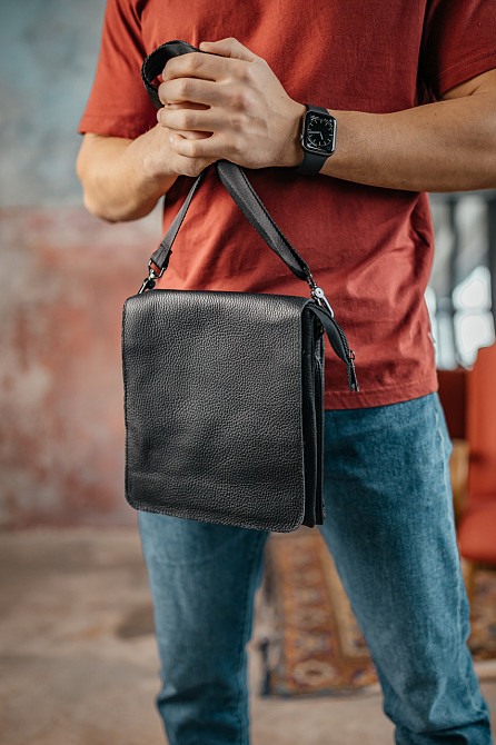 Мужская барсетка с клапаном, черная сумка через плечо из натуральной кожи, классический мессенджерMasterSem Киев - изображение 5
