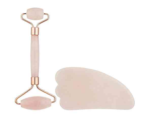 Набір для обличчя з рожевого кварцу Роликовий масажер та скребок Гуаша Reclaire Київ