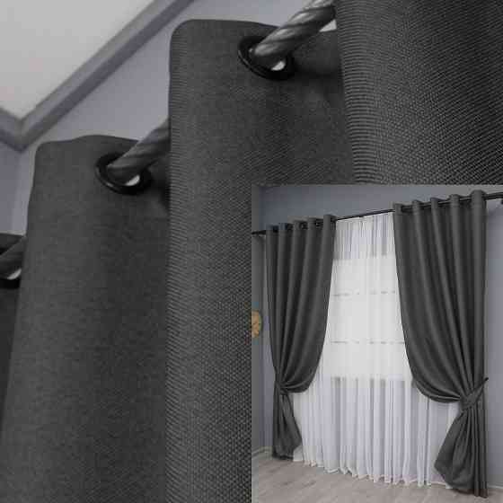 Комплект штор на люверсах VR-Textil Лен-блэкаут Лен Мешковина № 1220ш Серый 150х250см 2 шт (37-0193) Киев