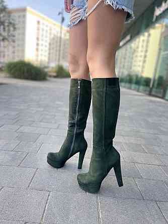Nivelle Чоботи жіночі Nivelle темно-зелені натуральна замша висота 36-37 см обхват 33-35 см каб Коломия