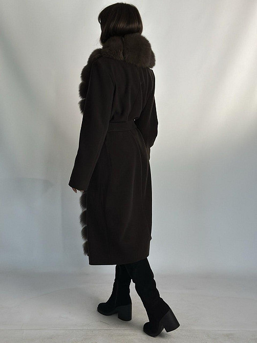 Женское кашемировое пальто с мехом по всей длине Шоколад, 50 Харьков - изображение 3