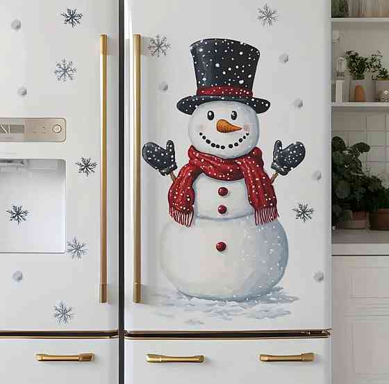 Новорічна наліпка на стіну Сніговик 57 на 33 см білий Київ