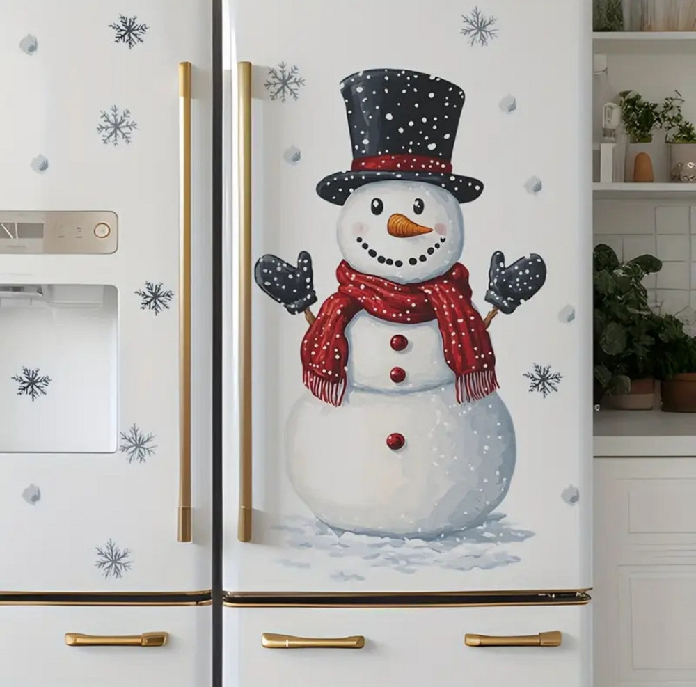 Новогодняя наклейка на стену Снеговик 57 на 33 см белый Киев - изображение 1