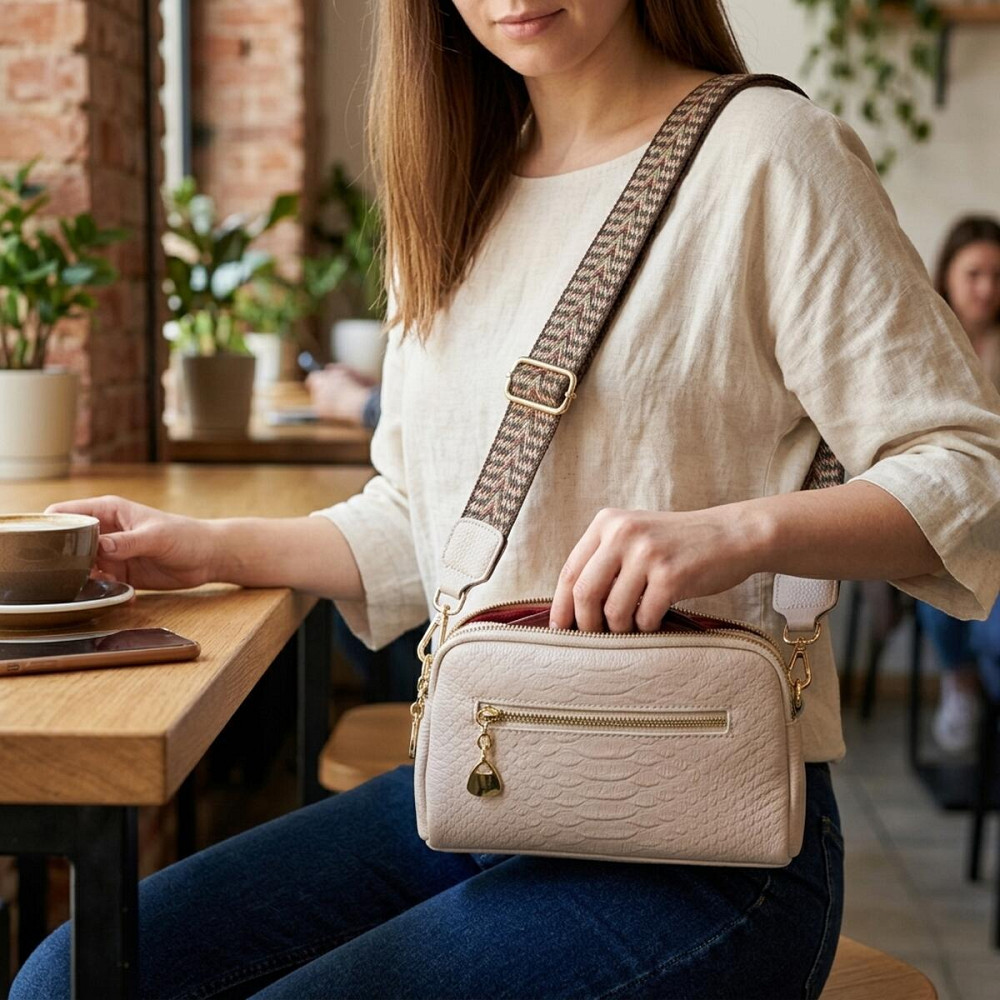 Небольшая прямоугольная сумка на два отделения из натуральной кожи Vintage 22357 Белая Киев - изображение 12