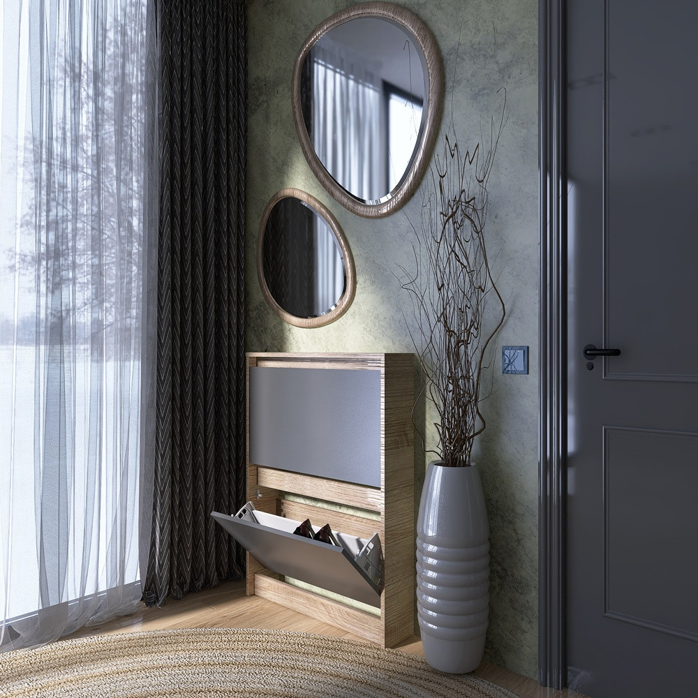 Тумба для обуви в прихожую Эверест Сити-160-2 70,2х16х95,8 см Дуб сонома/Графит (DTM-071088) Львов - изображение 7