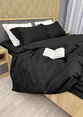 Комплект постельного белья Страйп-сатин Евро 200х230 с простыней на резинке Черный (88-119) Киев