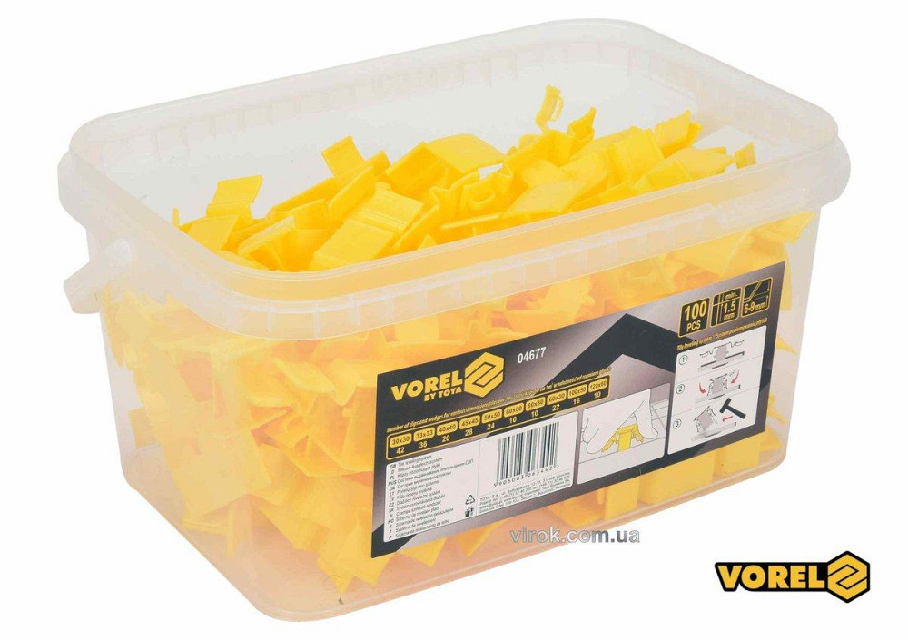 Кліпси для викладання керамічної плитки VOREL : 1.5 мм. h= 6-9 мм. 100 шт(DW) Одеса - фото 1