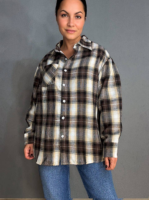 Рубашка женская Baoyu 225-1 в клетку оверсайз фланель, темно-коричневый, one size Киев - изображение 15